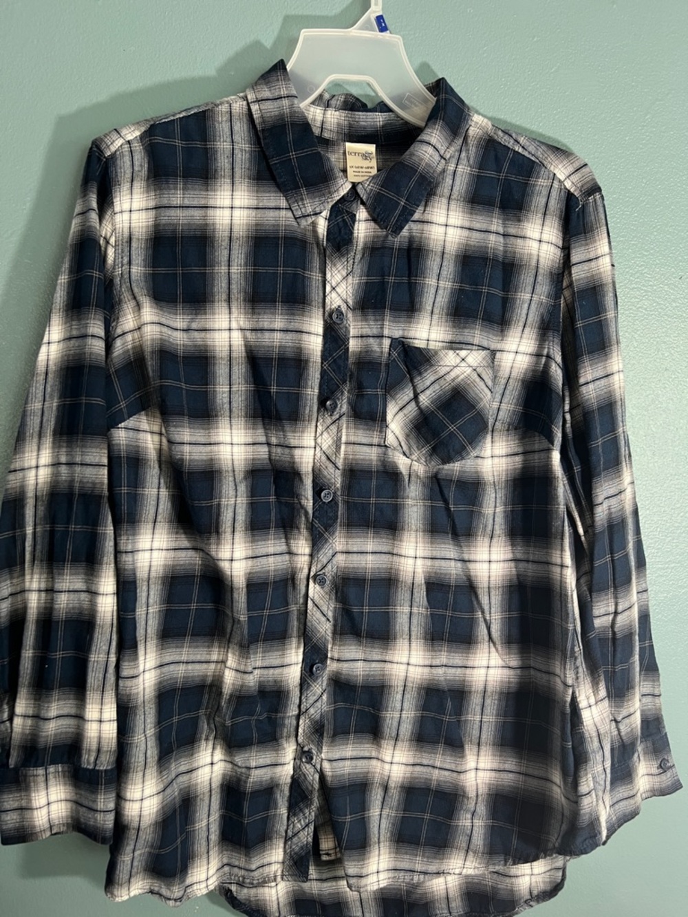 **3 for $6** Terra & Sky Navy White Plaid Cotton Shirt